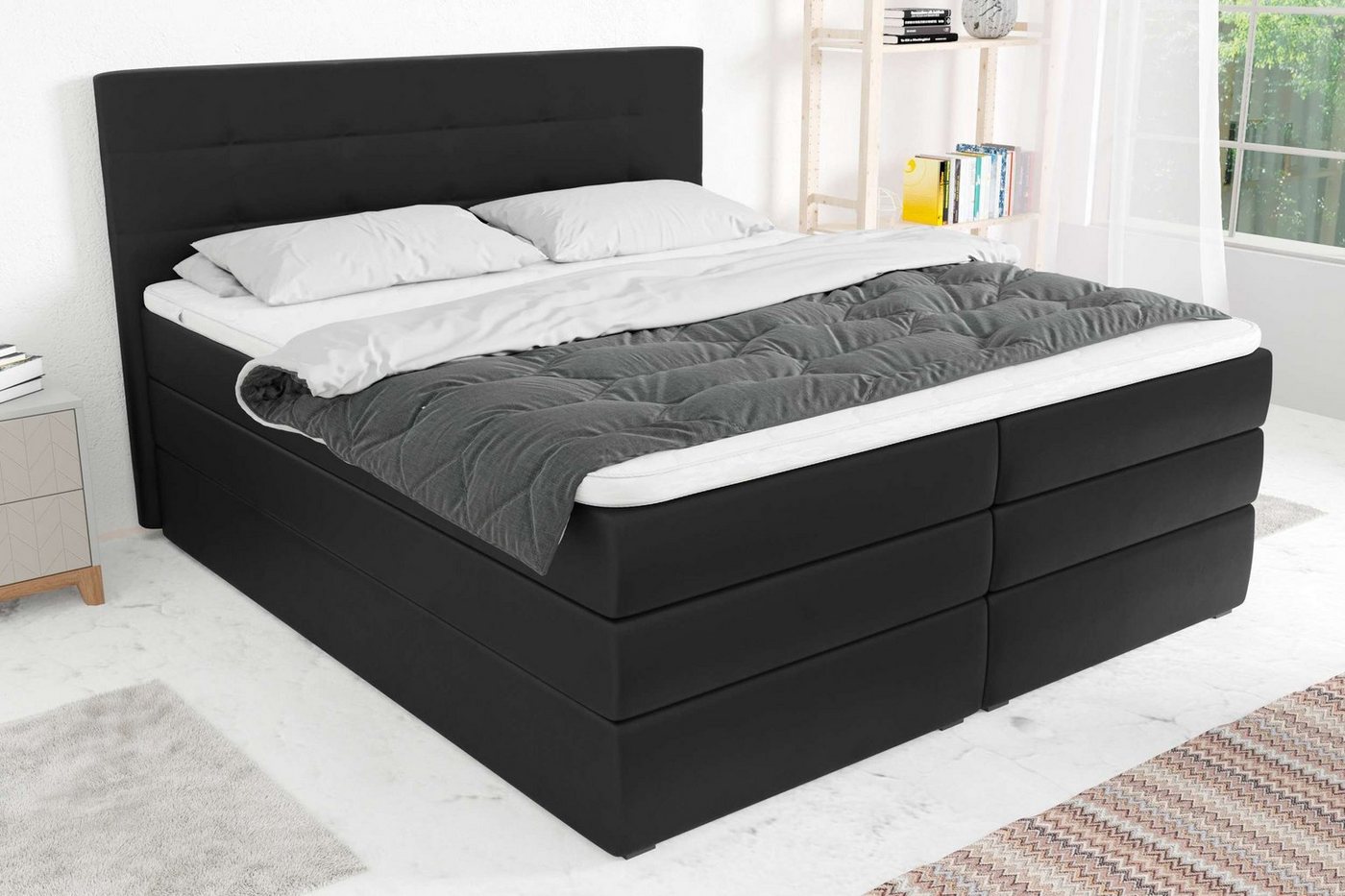 Stylefy Boxspringbett Dante (Schlafzimmerbett, Bett), 140/160/180 x 200 cm, wahlweise mit Bonell- oder Taschenfederkern Matratze, mit Topper, wahlweise mit Bettkasten, Kopfteil gepolstert von Stylefy