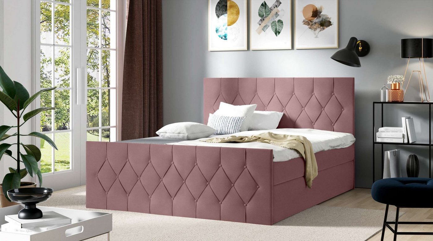 99rooms Boxspringbett Florindo (Schlafzimmerbett, Bett), mit Bonellfederkern Matratze, Topper, Bettkasten, Kopfteil gepolstert von 99rooms