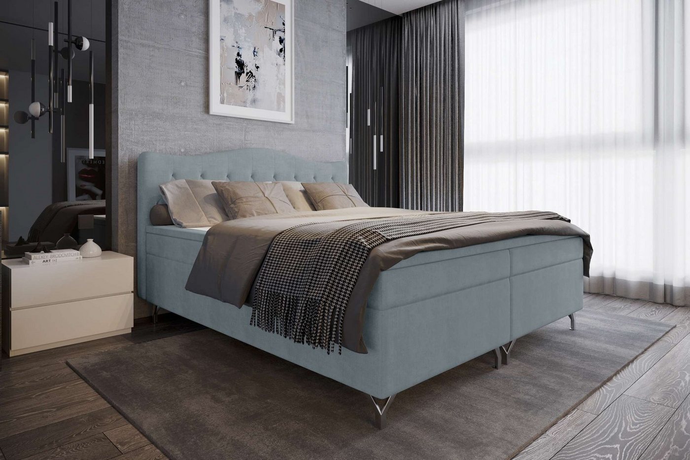 Stylefy Boxspringbett Heaven (Schlafzimmerbett, Bett), 140/160/180 x 200 cm, mit Topper, mit Bonellfederkern Matratze, Kopfteil gepolstert, Liegekomfort von Stylefy