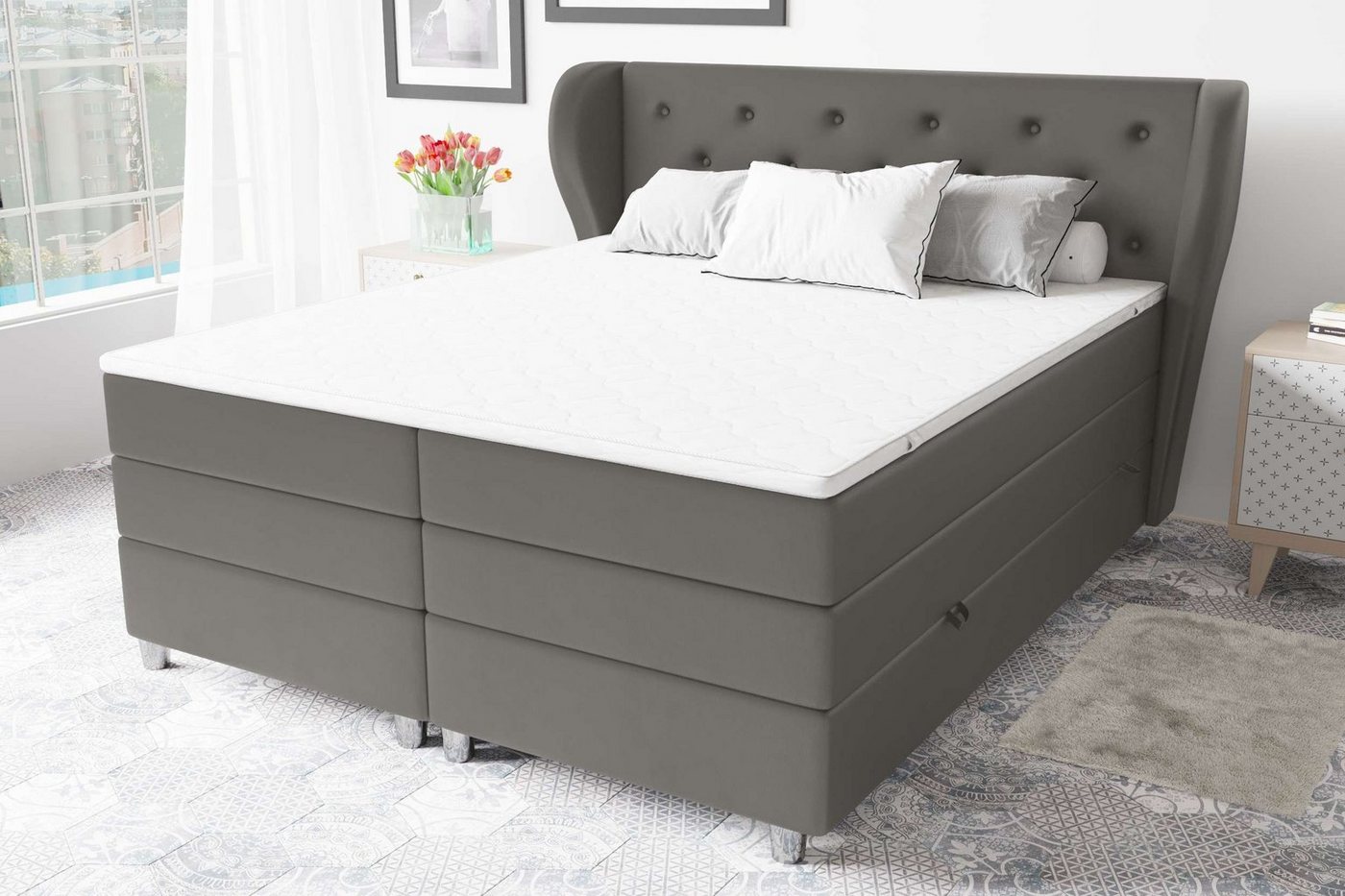 Stylefy Boxspringbett Helios (Schlafzimmerbett, Bett), gepolstert von Stylefy