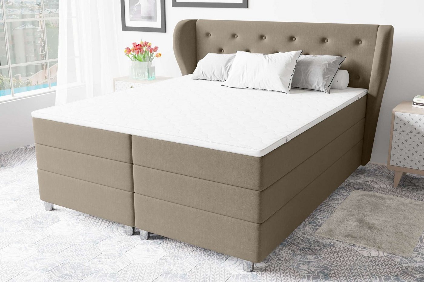 Stylefy Boxspringbett Helios (Schlafzimmerbett, Bett), gepolstert von Stylefy