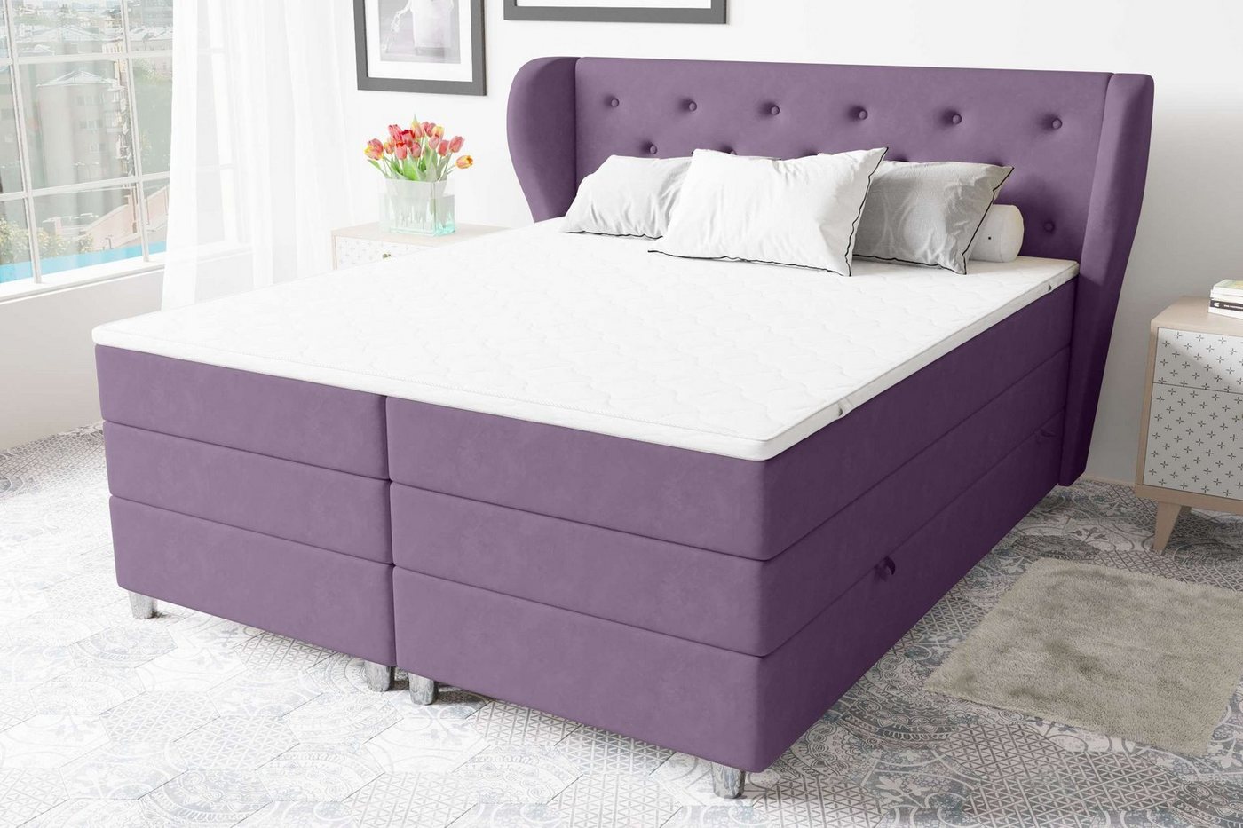 Stylefy Boxspringbett Helios (Schlafzimmerbett, Bett), gepolstert von Stylefy