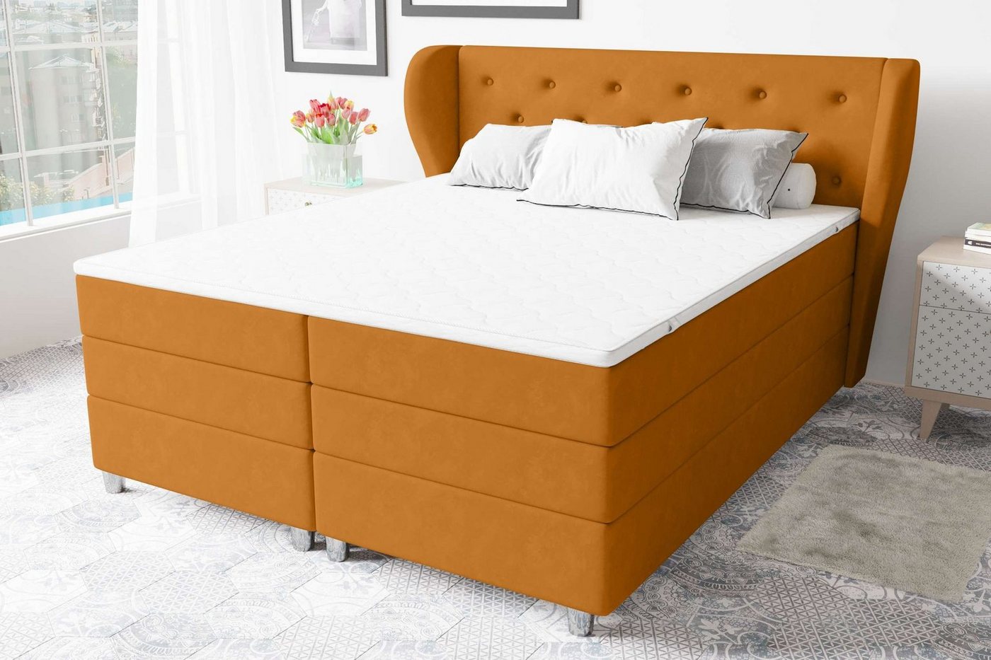 Stylefy Boxspringbett Helios (Schlafzimmerbett, Bett), gepolstert von Stylefy