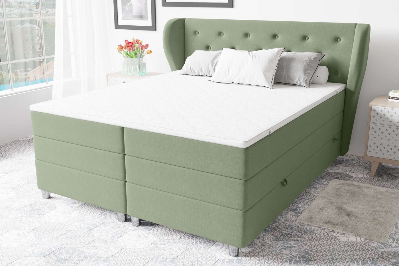 Stylefy Boxspringbett Helios (Schlafzimmerbett, Bett), gepolstert von Stylefy