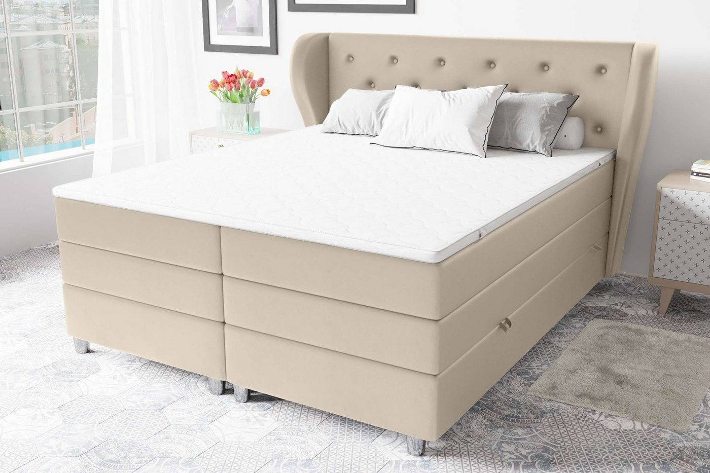 Stylefy Boxspringbett Helios (Schlafzimmerbett, Bett), gepolstert von Stylefy