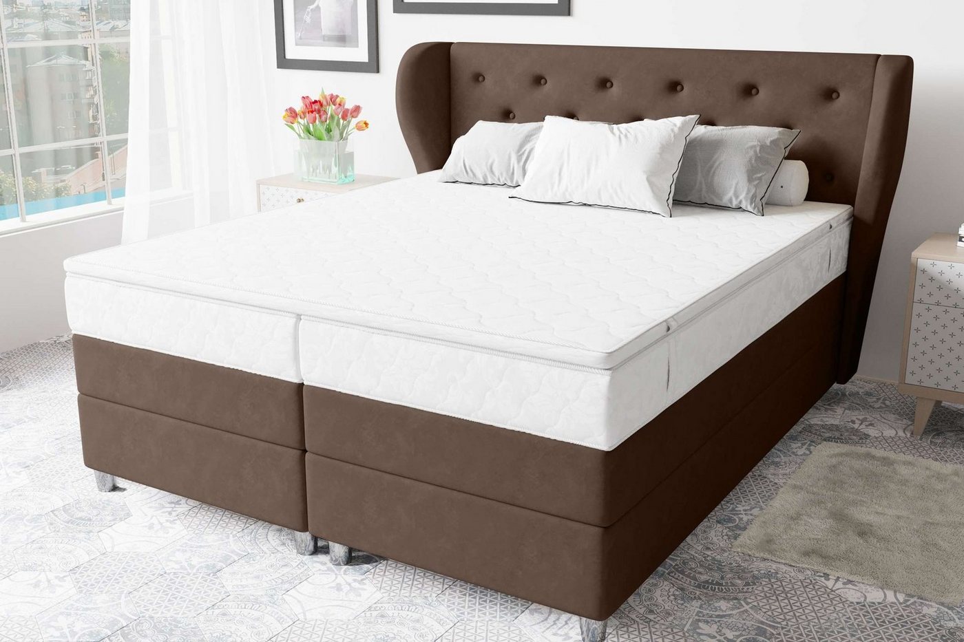 99rooms Boxspringbett Hermes (Schlafzimmerbett, Bett), 140/160/180 x 200 cm, wahlweise mit Bonell- /Taschenfederkernmatratze von 99rooms