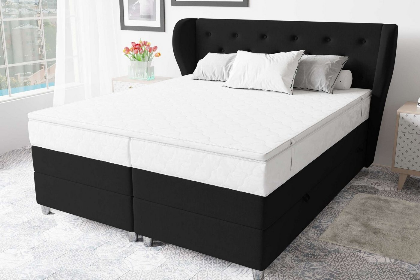 99rooms Boxspringbett Hermes (Schlafzimmerbett, Bett), 140/160/180 x 200 cm, wahlweise mit Bonell- /Taschenfederkernmatratze von 99rooms
