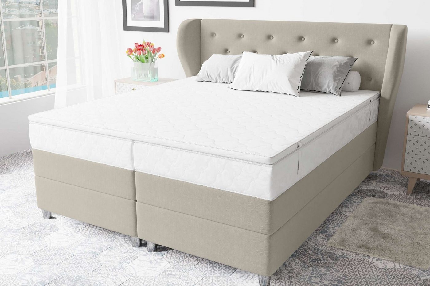 99rooms Boxspringbett Hermes (Schlafzimmerbett, Bett), 140/160/180 x 200 cm, wahlweise mit Bonell- /Taschenfederkernmatratze von 99rooms