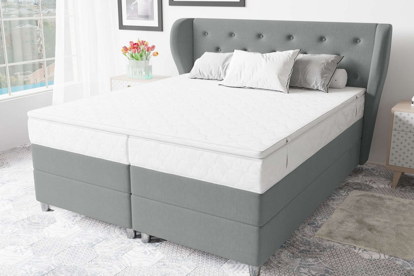 99rooms Boxspringbett Hermes (Schlafzimmerbett, Bett), 140/160/180 x 200 cm, wahlweise mit Bonell- /Taschenfederkernmatratze von 99rooms
