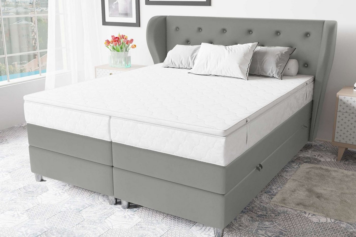 99rooms Boxspringbett Hermes (Schlafzimmerbett, Bett), 140/160/180 x 200 cm, wahlweise mit Bonell- /Taschenfederkernmatratze von 99rooms