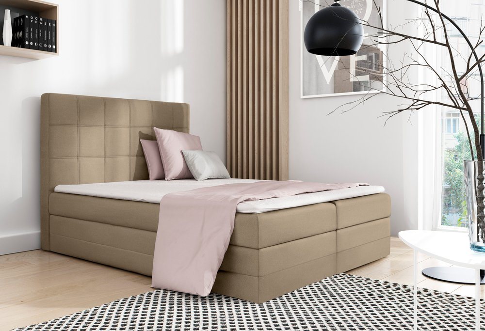 Stylefy Boxspringbett Minor (Schlafzimmerbett, Bett), 120/140/160/180/200 x 200 cm, mit Taschenfederkern Matratze und Topper, Bettkasten, Kopfteil gepolstert, Modern Design von Stylefy