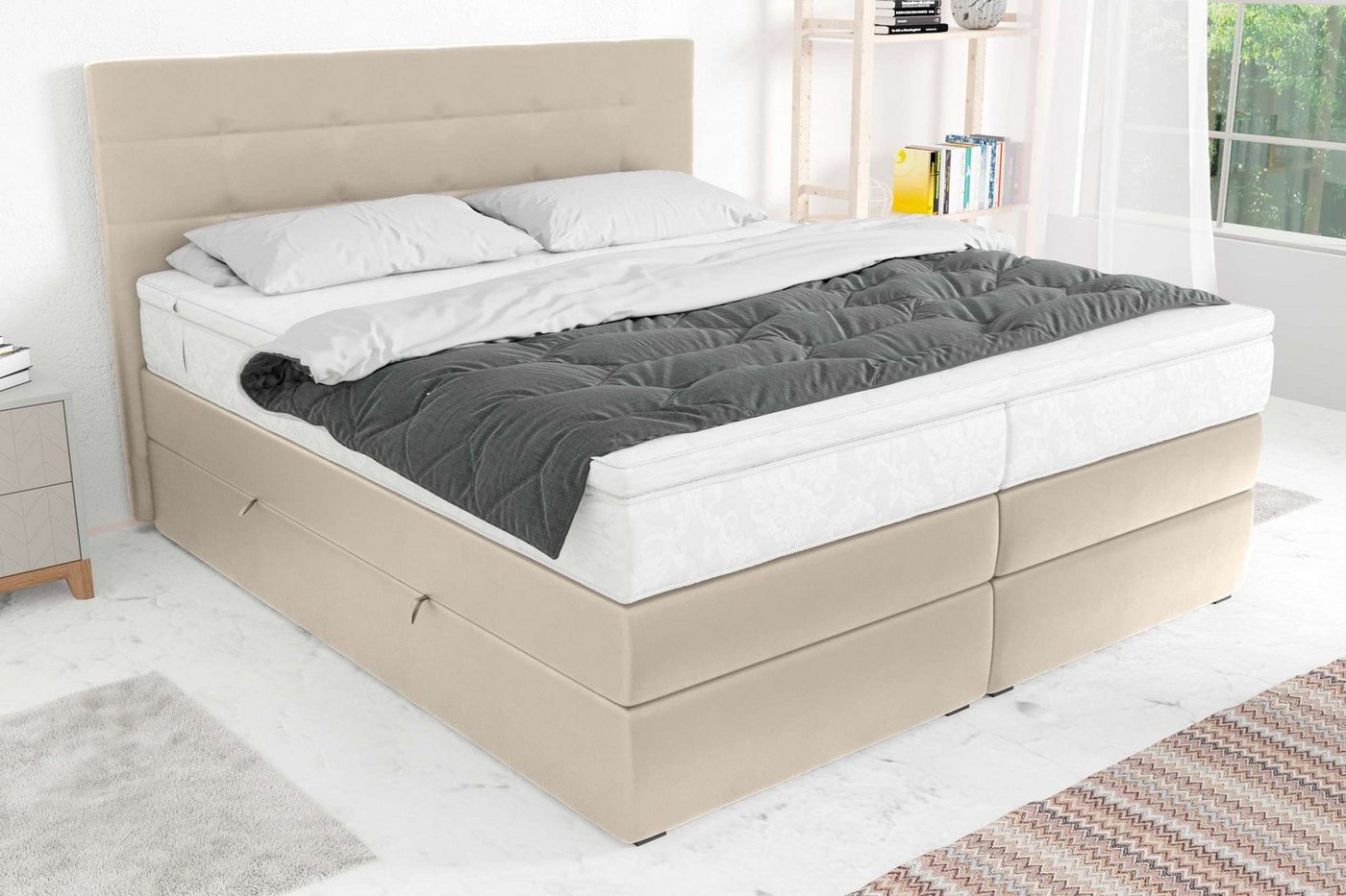 Stylefy Boxspringbett Palermo (Schlafzimmerbett, Bett), gepolstert von Stylefy