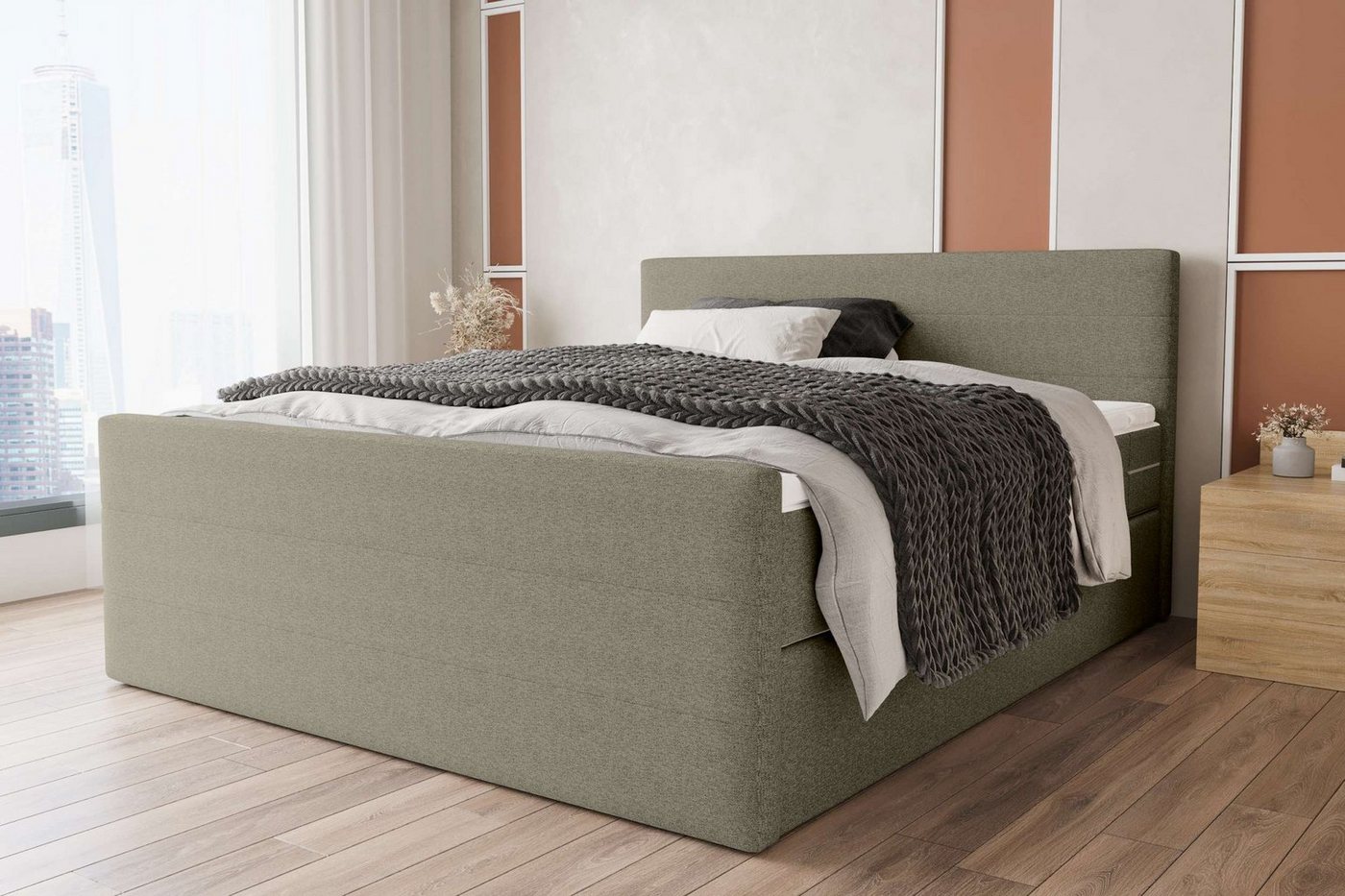 99rooms Boxspringbett Phönix Plus (Schlafzimmerbett, Bett), 140/160/180/200 x 200 cm, mit Matratze und Topper von 99rooms