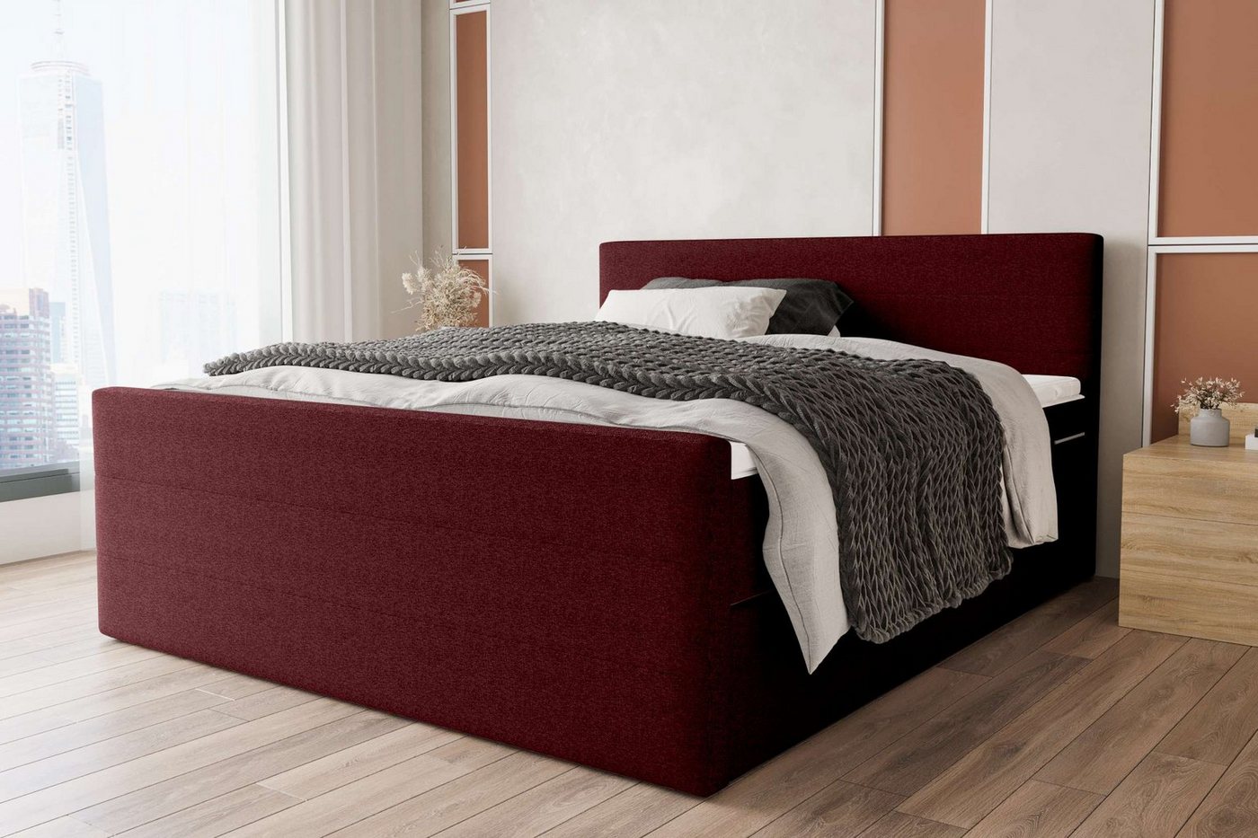 99rooms Boxspringbett Phönix Plus (Schlafzimmerbett, Bett), 140/160/180/200 x 200 cm, mit Matratze und Topper von 99rooms