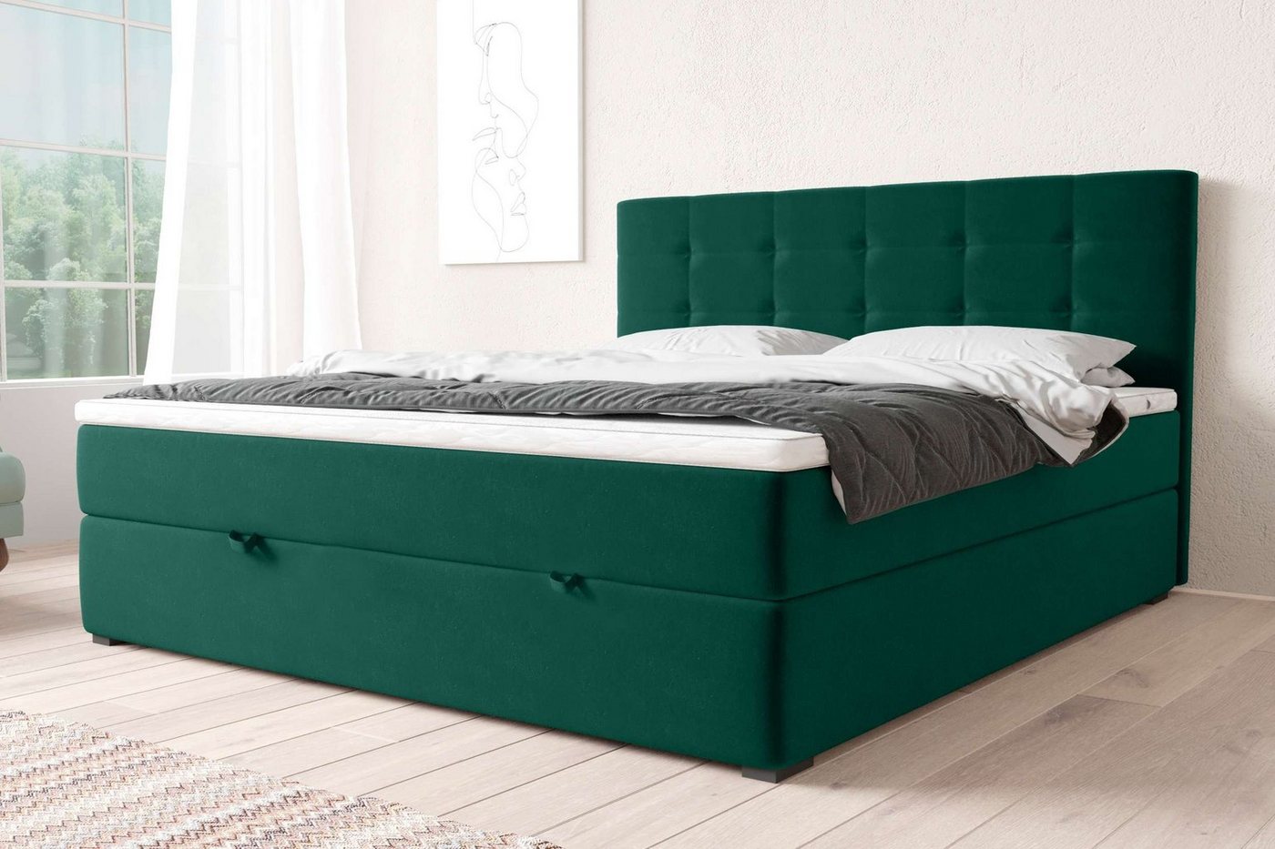 99rooms Boxspringbett Pluto (Schlafzimmerbett, Bett), wahlweise mit Bonell/Taschenfederkern Matratze, mit Topper, Bettkasten von 99rooms