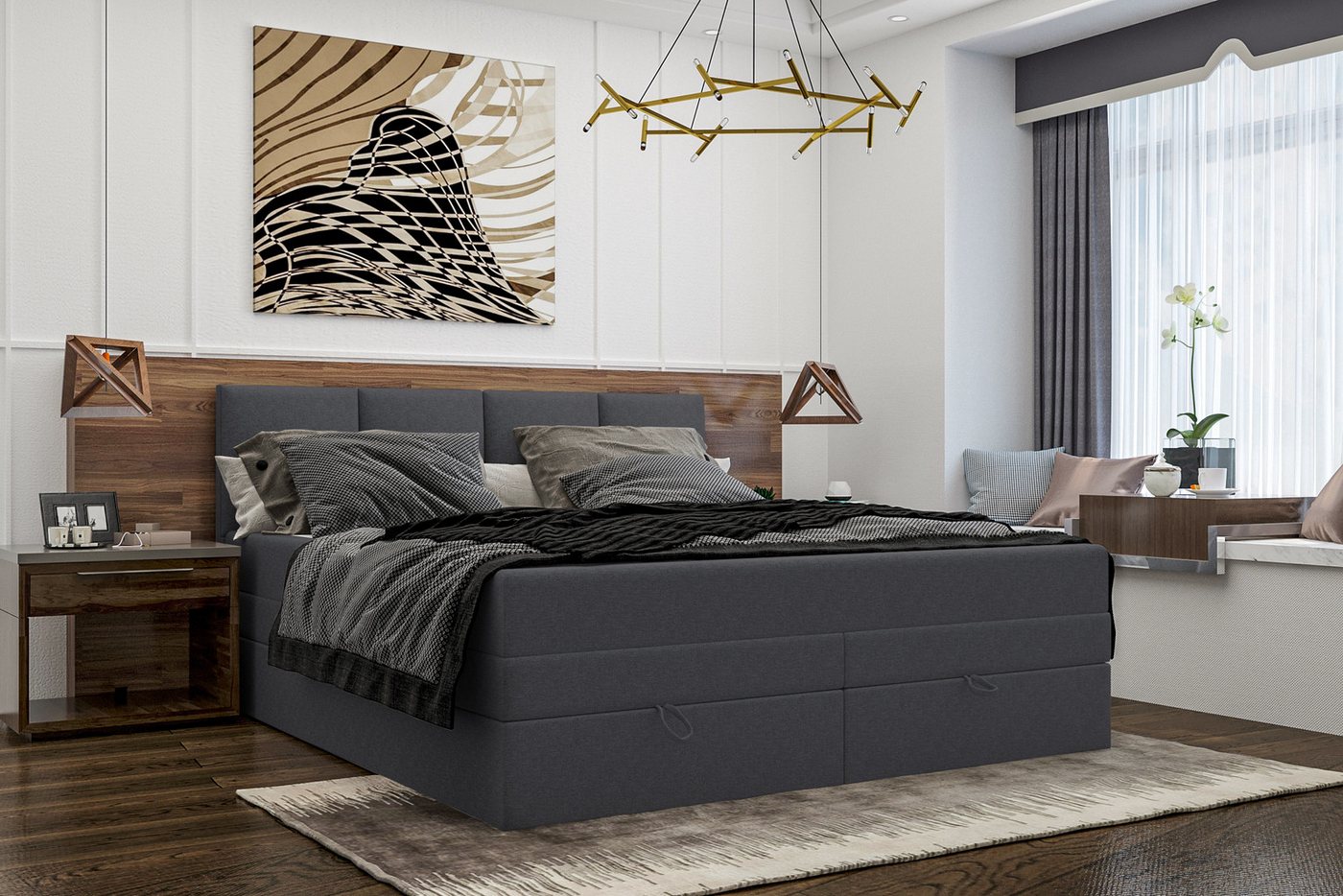 99rooms Boxspringbett Praga (Schlafzimmerbett, Bett), 140/160/180 x 200 cm, mit Taschenfederkern Matratze, mit Bettkasten von 99rooms