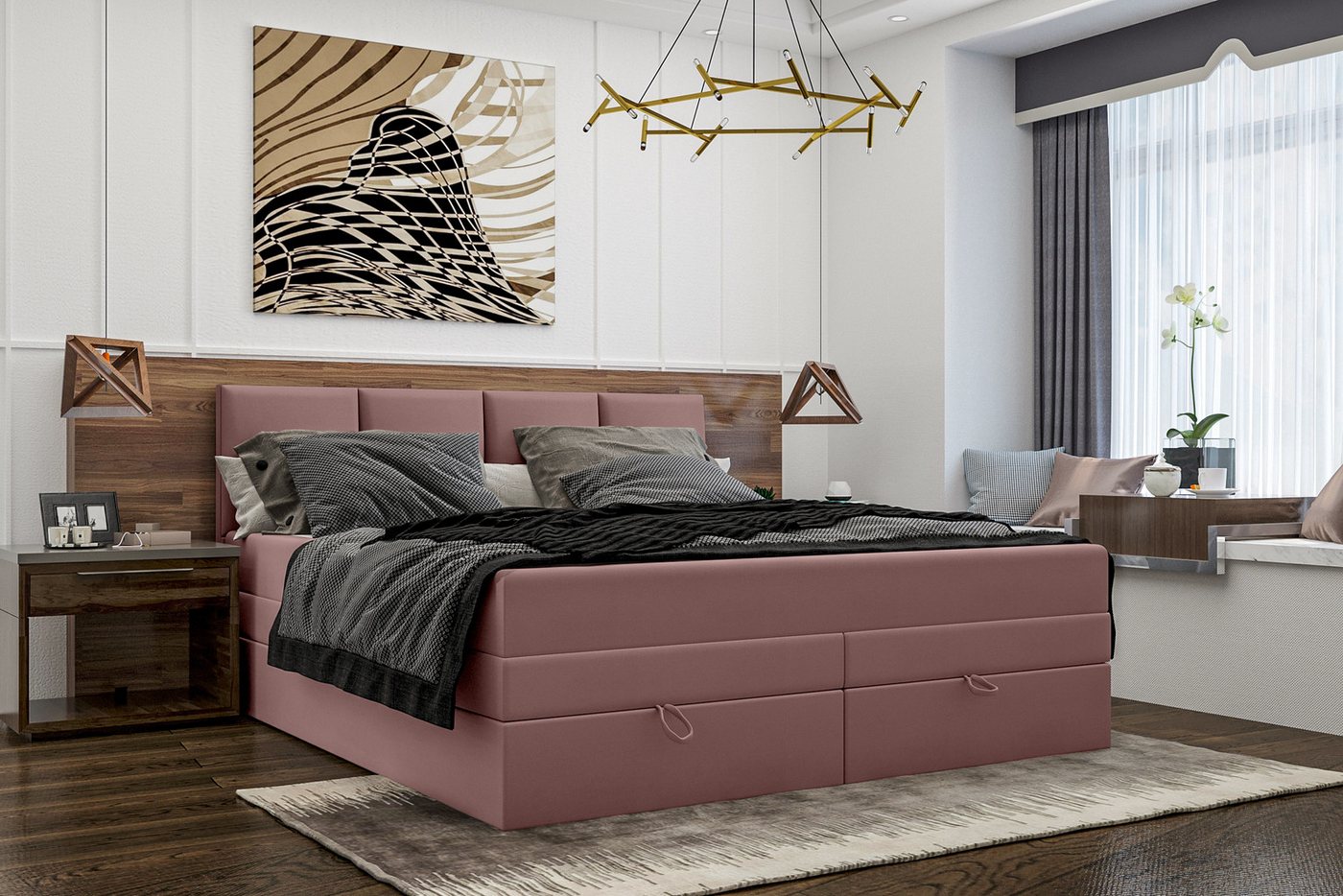 99rooms Boxspringbett Praga (Schlafzimmerbett, Bett), 140/160/180 x 200 cm, mit Taschenfederkern Matratze, mit Bettkasten von 99rooms