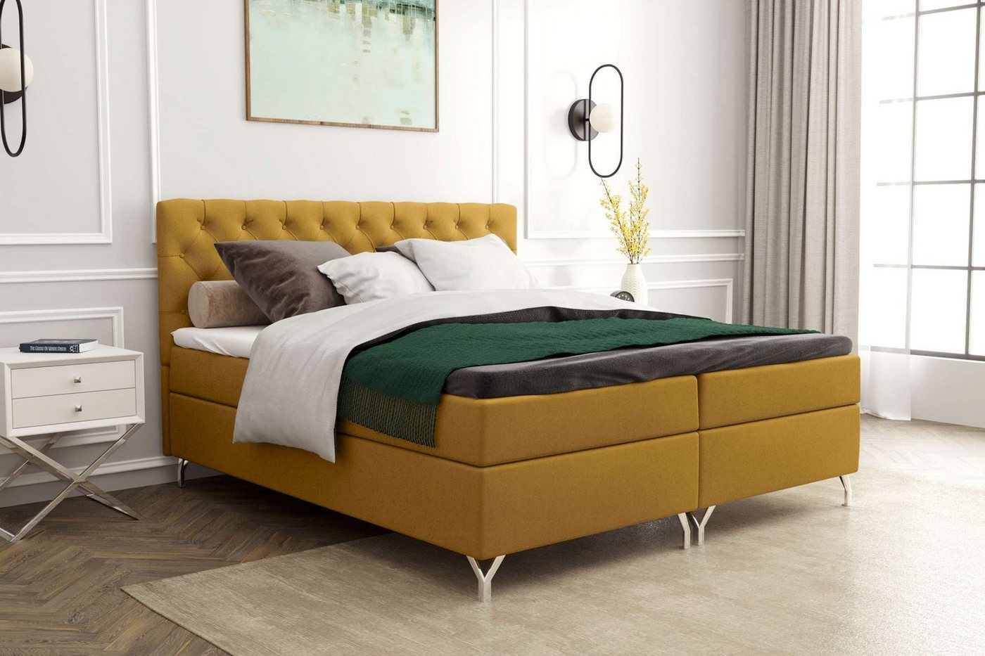 Stylefy Boxspringbett Scarlett (Schlafzimmerbett, Bett), 140/160/180 x 200 cm, mit Matratze und Topper, Bettkasten von Stylefy