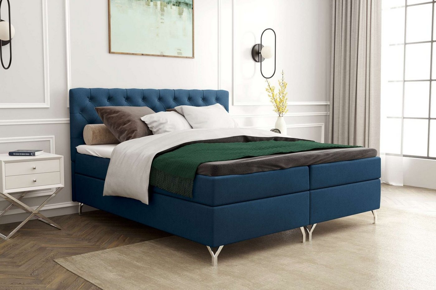 Stylefy Boxspringbett Scarlett (Schlafzimmerbett, Bett), 140/160/180 x 200 cm, mit Matratze und Topper, Bettkasten von Stylefy