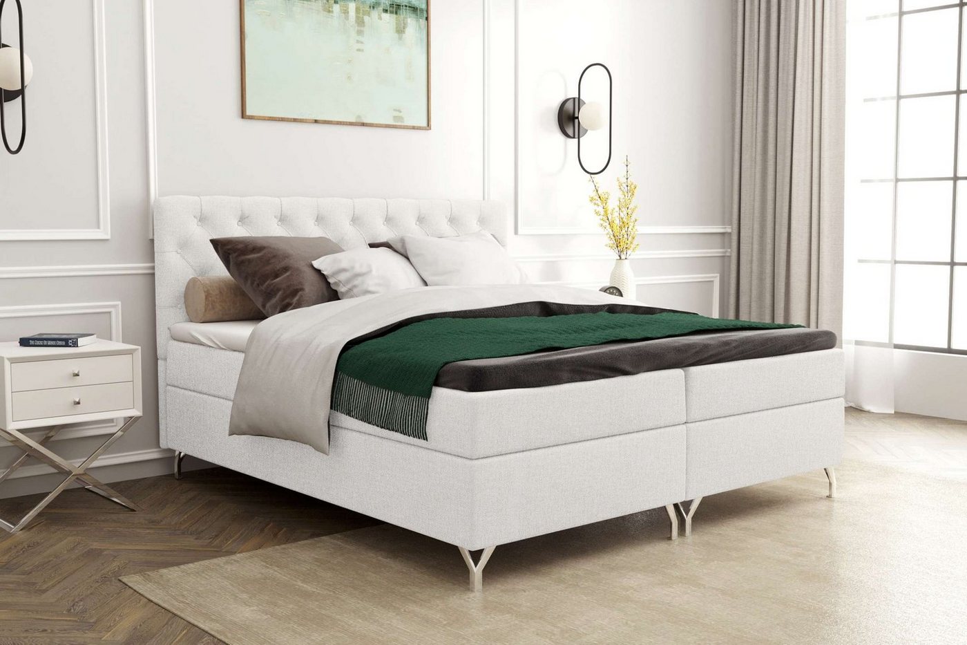 Stylefy Boxspringbett Scarlett (Schlafzimmerbett, Bett), 140/160/180 x 200 cm, mit Matratze und Topper, Bettkasten von Stylefy