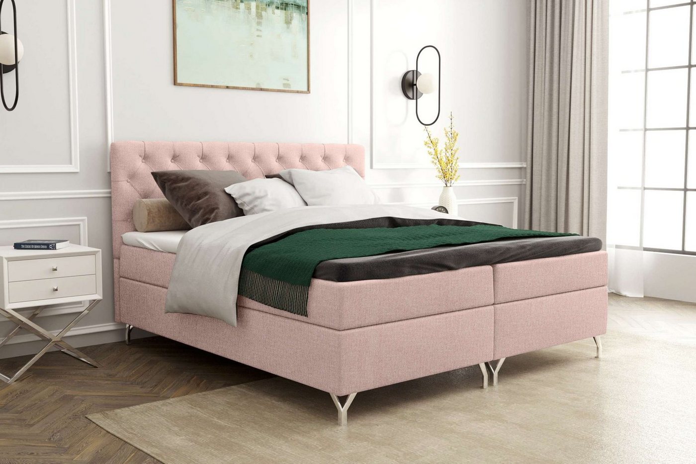 Stylefy Boxspringbett Scarlett (Schlafzimmerbett, Bett), 140/160/180 x 200 cm, mit Matratze und Topper, Bettkasten von Stylefy