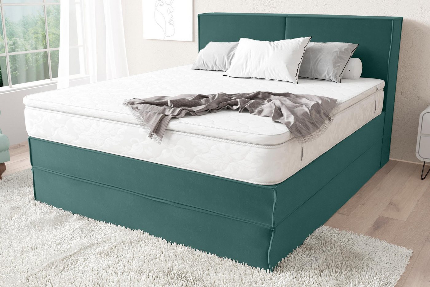 99rooms Boxspringbett Sidney (Schlafzimmerbett, Bett), wahlweise mit Bonell- oder Taschenfederkern Matratze, mit Topper von 99rooms