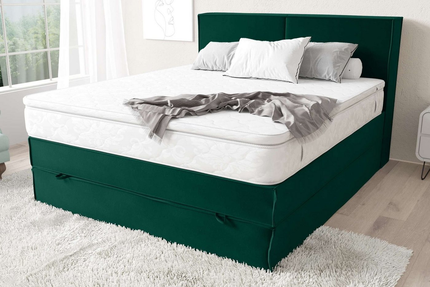 99rooms Boxspringbett Sidney (Schlafzimmerbett, Bett), wahlweise mit Bonell- oder Taschenfederkern Matratze, mit Topper von 99rooms