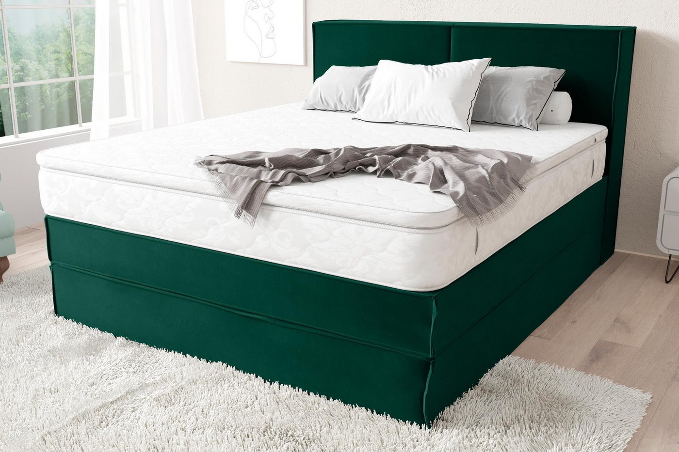 99rooms Boxspringbett Sidney (Schlafzimmerbett, Bett), wahlweise mit Bonell- oder Taschenfederkern Matratze, mit Topper von 99rooms