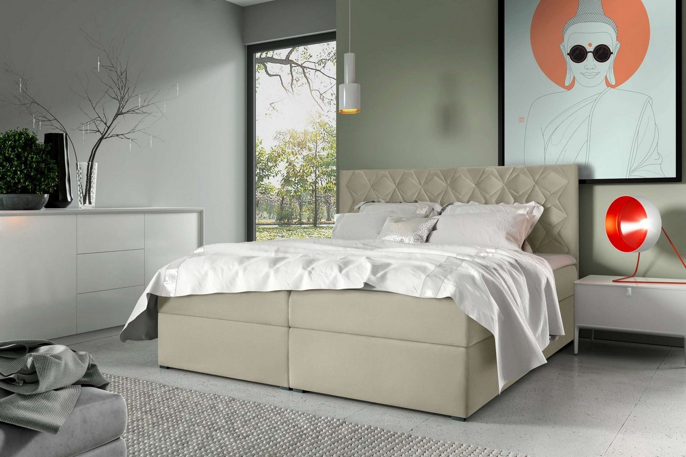 Stylefy Boxspringbett Tiziano (Schlafzimmerbett, Bett), mit Bonellfederkern Matratze, Topper, Bettkasten, Kopfteil gepolstert von Stylefy