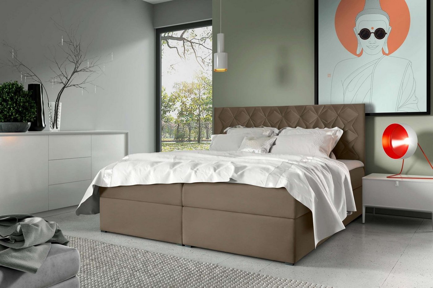 Stylefy Boxspringbett Tiziano (Schlafzimmerbett, Bett), mit Bonellfederkern Matratze, Topper, Bettkasten, Kopfteil gepolstert von Stylefy