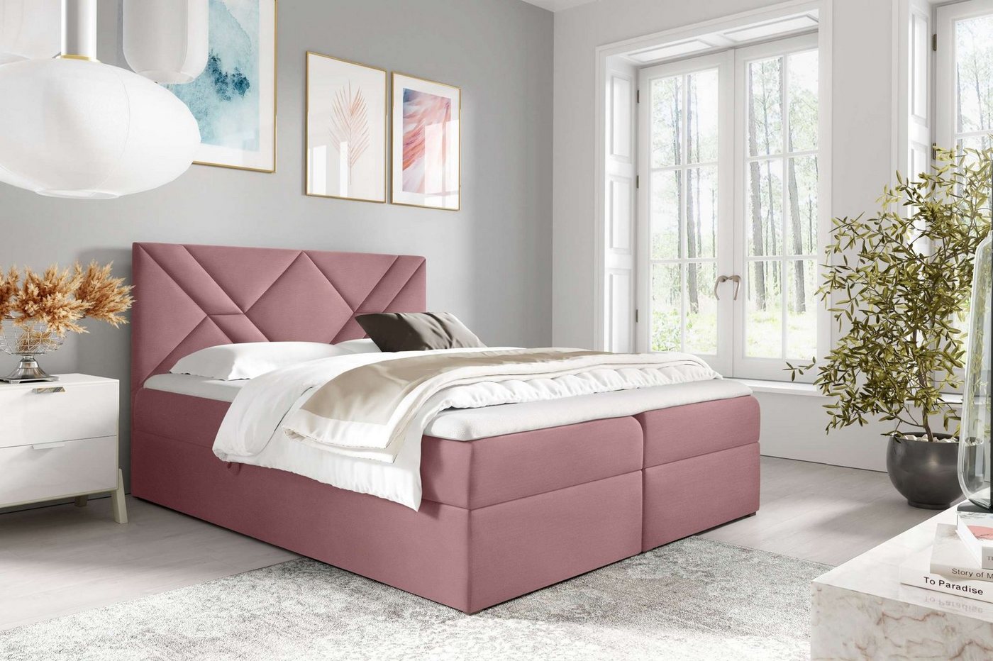 99rooms Boxspringbett Umbro (Schlafzimmerbett, Bett), mit Bonellfederkern Matratze, Topper, Bettkasten, Kopfteil gepolstert von 99rooms
