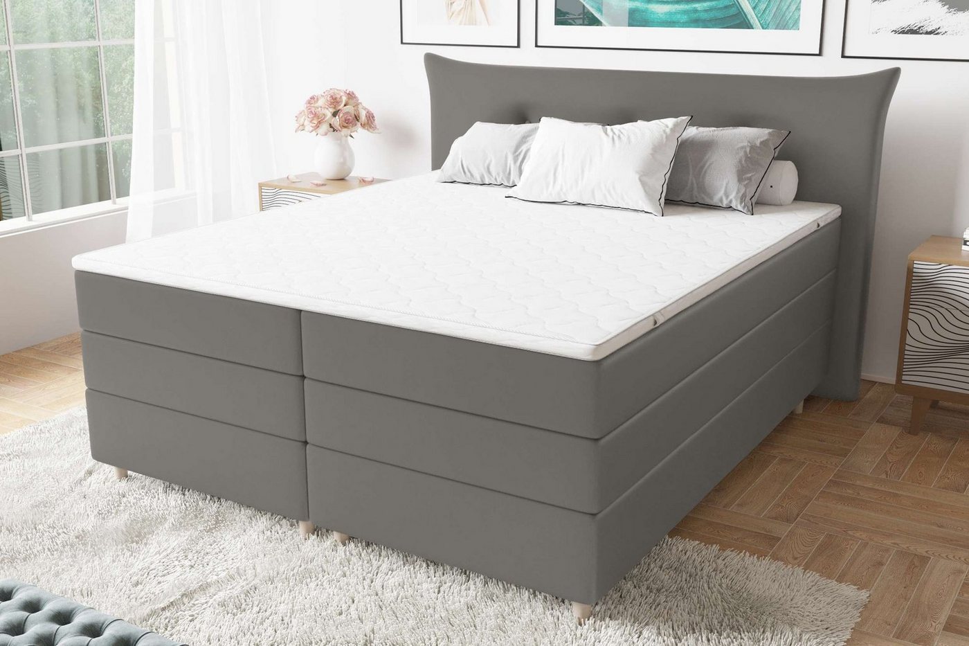 Stylefy Boxspringbett Zeus (Schlafzimmerbett, Bett), Knopfheftung von Stylefy