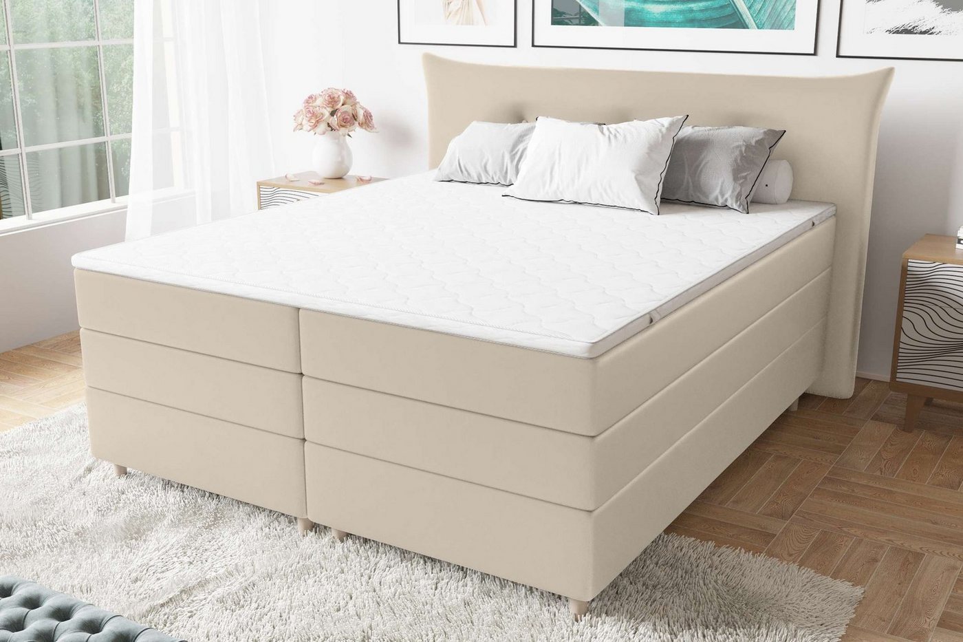 Stylefy Boxspringbett Zeus (Schlafzimmerbett, Bett), Knopfheftung von Stylefy