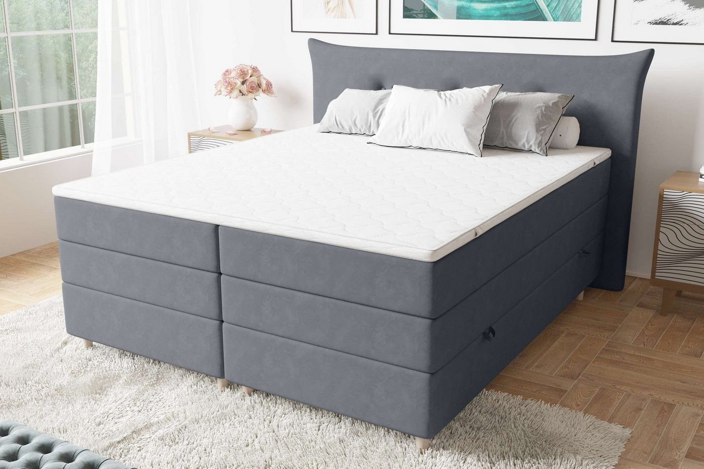 Stylefy Boxspringbett Zeus (Schlafzimmerbett, Bett), Knopfheftung von Stylefy