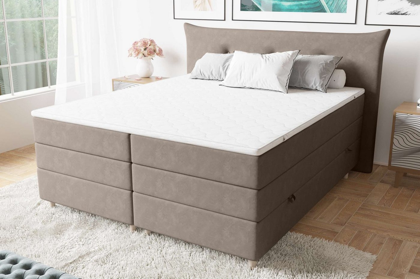 Stylefy Boxspringbett Zeus (Schlafzimmerbett, Bett), Knopfheftung von Stylefy