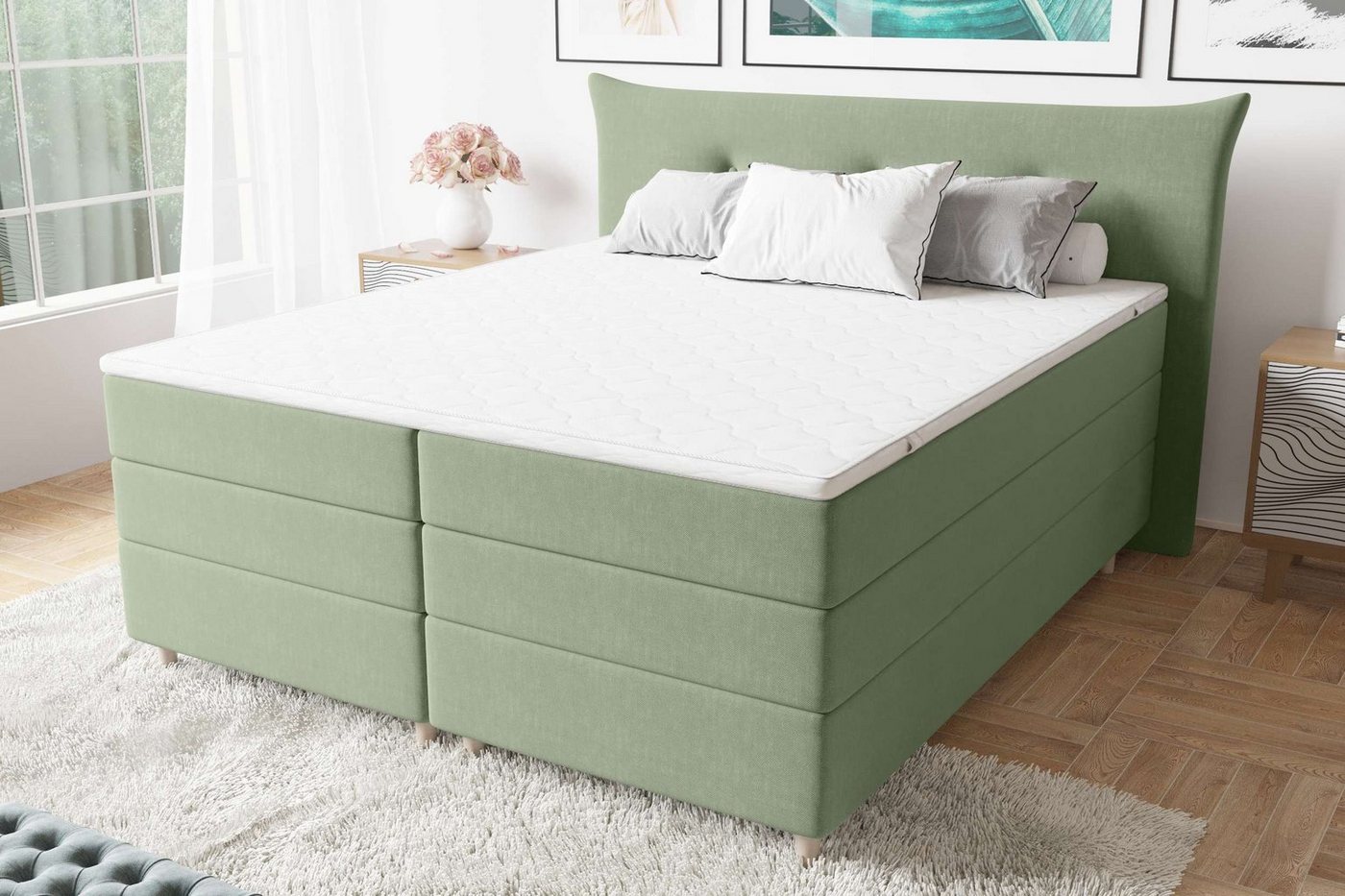 Stylefy Boxspringbett Zeus (Schlafzimmerbett, Bett), Knopfheftung von Stylefy