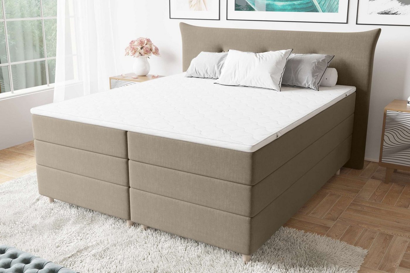 Stylefy Boxspringbett Zeus (Schlafzimmerbett, Bett), Knopfheftung von Stylefy