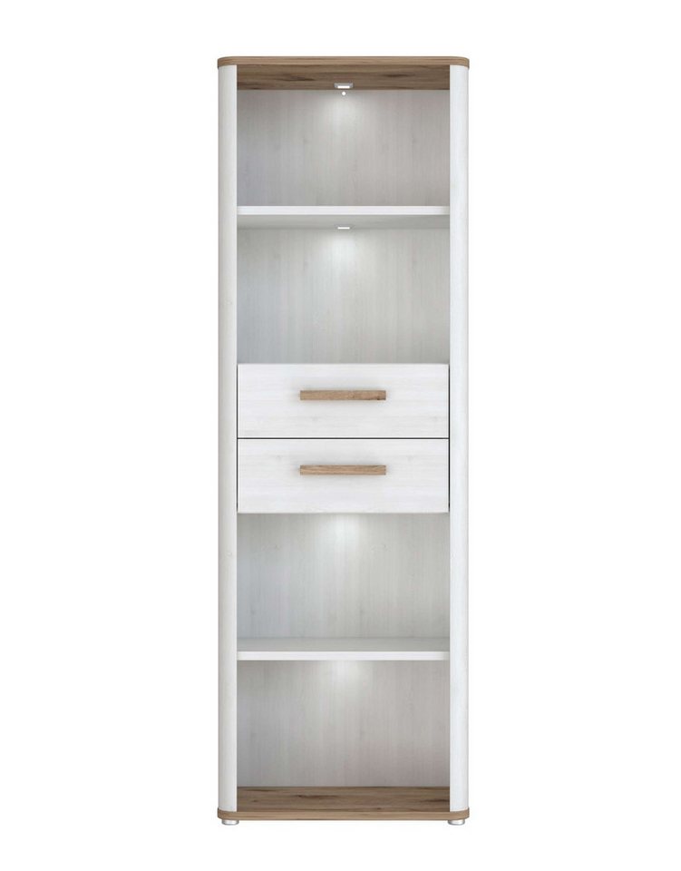 Stylefy Bücherregal Omai, Highboard, Schrank, mit 2 Schubladen, 4 offenen Fächern, LED-Beleuchtung optional von Stylefy