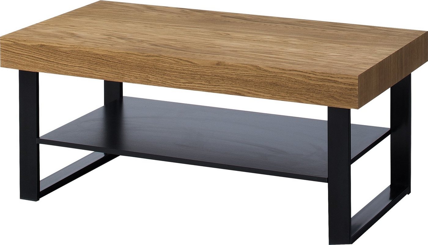 Stylefy Couchtisch Marakesh Massivholz Honig Eiche Schwarz Matt (Wohzimmertisch, Beistelltisch), aus Massivholz, Stauraum unter Tischplatte, Skandinavisch Design, Metall von Stylefy