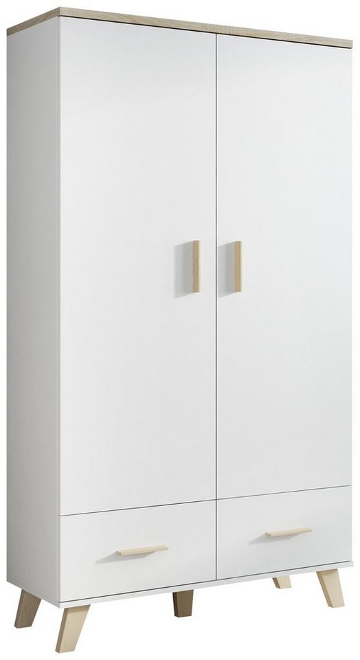 99rooms Drehtürenschrank Latta 2D2S Weiß Eiche (Kleiderschrank, Mehrzweckschrank) viel Stauraum, aus Holzwerkstoff, variabel stellbar, Modern Design von 99rooms