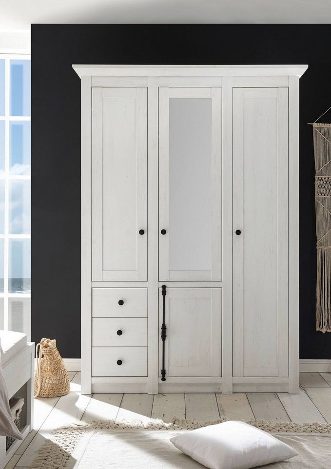 Stylefy Drehtürenschrank Liliann Drehtüren Weiß (Kleiderschrank, Mehrzweckschrank) viel Stauraum, mit Einlegeböden und Schubladen, Spiegel, Landhausstil von Stylefy