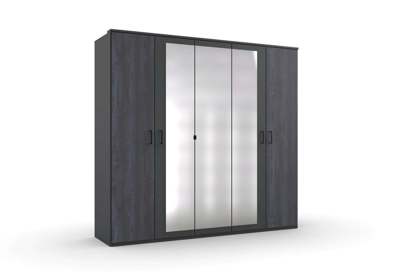 Stylefy Drehtürenschrank Mailand Digi Steel Optik Graphit (Kleiderschrank, Mehrzweckschrank) 5-türig, aus Holzwerkstoff, mit Spiegel, Modern Design, viel Stauraum, variabel stellbar von Stylefy