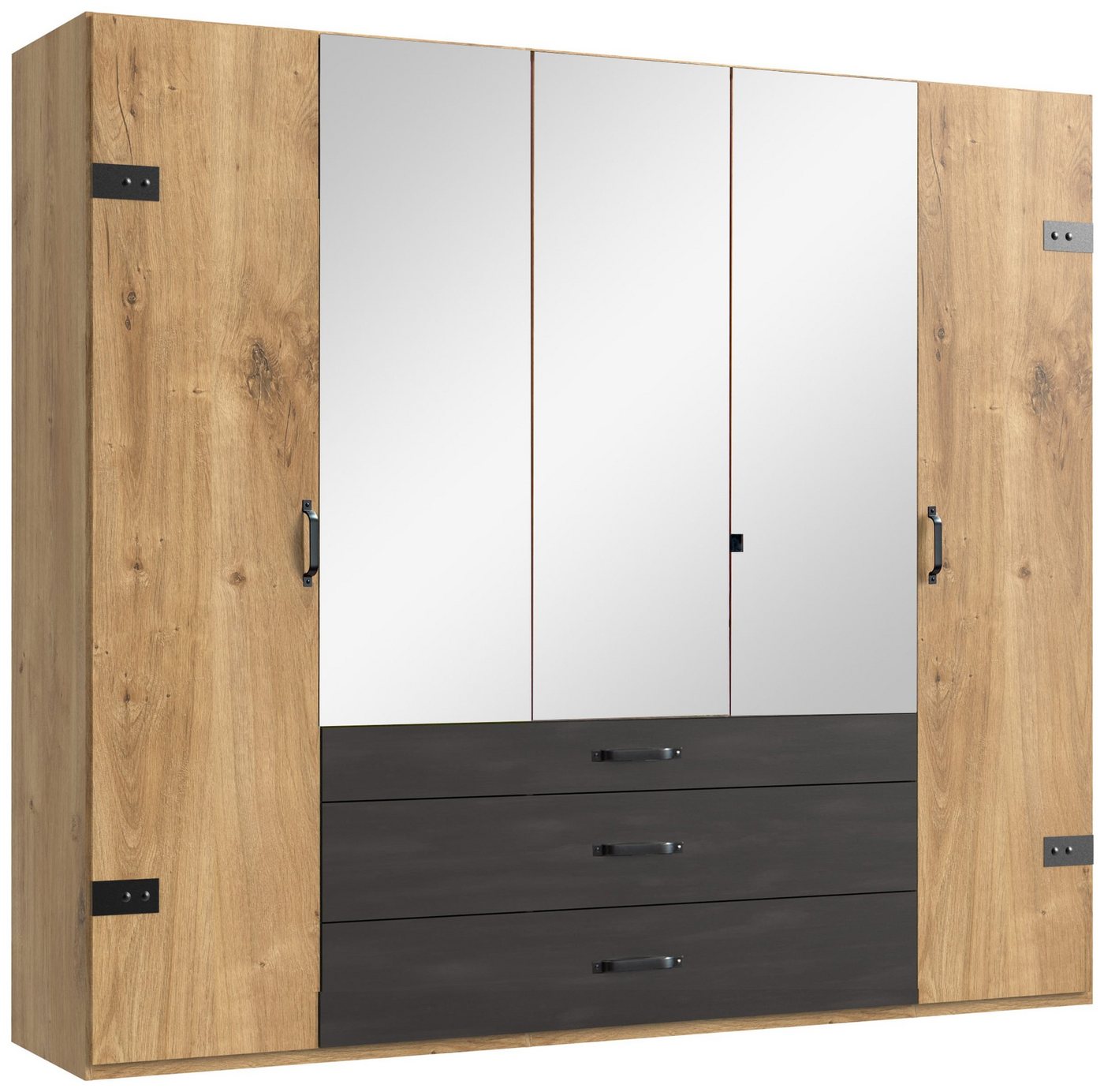 Stylefy Drehtürenschrank Sydney Plankeneiche (Kleiderschrank, Mehrzweckschrank) Metall von Stylefy