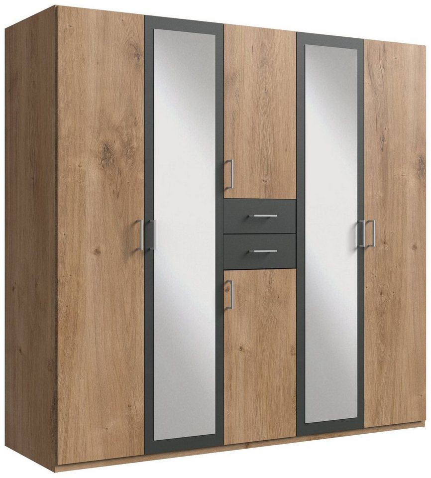 Stylefy Drehtürenschrank Vienna (Kleiderschrank, Mehrzweckschrank) 6-türig, aus Holzwerkstoff, mit Spiegel, Modern Design, viel Stauraum, variabel stellbar, Metall, mit Schubladen von Stylefy