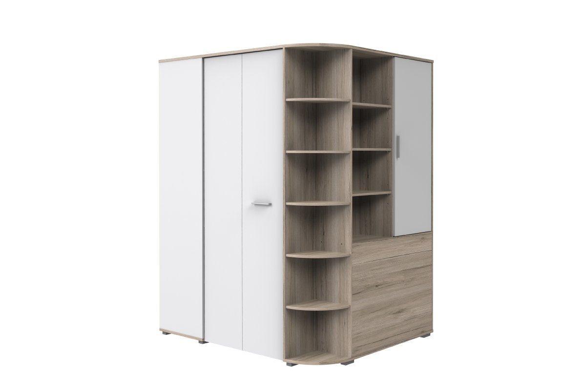 99rooms Eckkleiderschrank Lio mit Falttüren (Kleiderschrank, Mehrzweckschrank, Kinderschrank) mit viel Stauraum, aus Holzwerkstoff, Design Modern, für Kinder von 99rooms