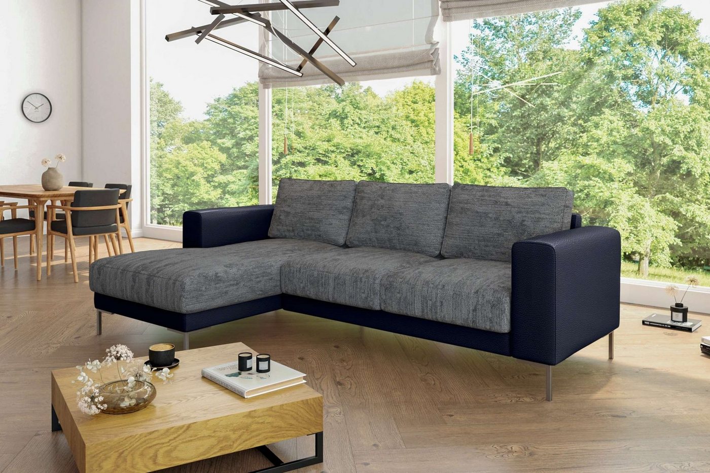 Stylefy Ecksofa Aversa, L-Form, Eckcouch, Ottomane links oder rechts bestellbar, frei im Raum stellbar, Metall, mit Wellenfederung, Modern Design von Stylefy