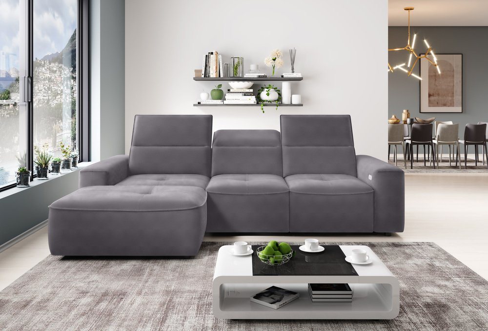 Stylefy Ecksofa Colton MINI, L-Form, Eckcouch, Ottomane links oder rechts bestellbar, mit Bettkasten, Relaxfunktion, inklusive Kopfteil-, Rückenteil- und elektrischer Sitztiefenverstellung, Modern Design von Stylefy