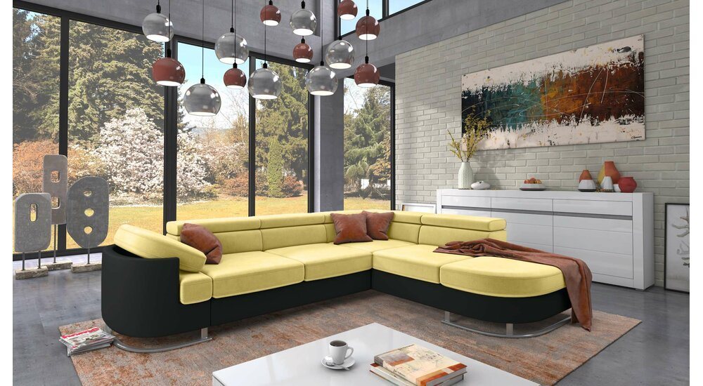 Stylefy Ecksofa Ice, L-Form, Eckcouch, Ottomane links oder rechts bestellbar, frei im Raum stellbar, mit Bettfunktion und Bettkasten, Metall, inklusive Kopfteil- und Armlehnenverstellung von Stylefy