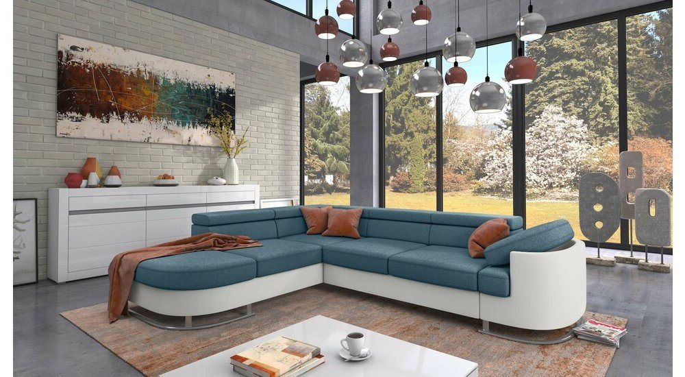 Stylefy Ecksofa Ice, L-Form, Eckcouch, Ottomane links oder rechts bestellbar, frei im Raum stellbar, mit Bettfunktion und Bettkasten, Metall, inklusive Kopfteil- und Armlehnenverstellung von Stylefy