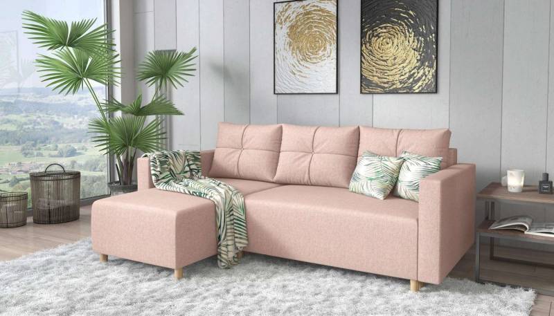 99rooms Ecksofa Livenza, L-Form, Eckcouch, mit Bettfunktion und Bettkasten, Ottomane links oder rechts bestellbar, frei im Raum stellbar, mit Bonellfederkern, Klassisch Design von 99rooms